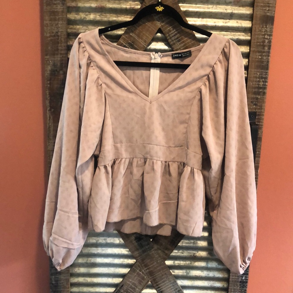 Puffy Sleeve Tan Blouse